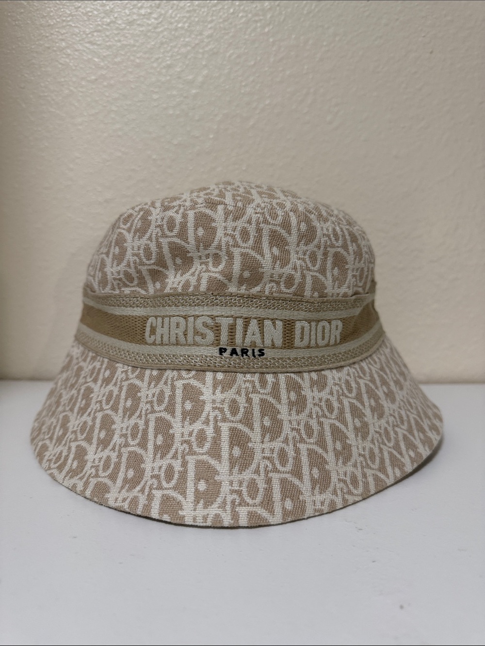 Christian Dior Cream-Beige Monogram Embroidered Bucket Hat OS
